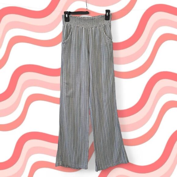 Billabong Blue and White Striped Wide Leg Lightweight Pants Medium - Picture 1 of 4